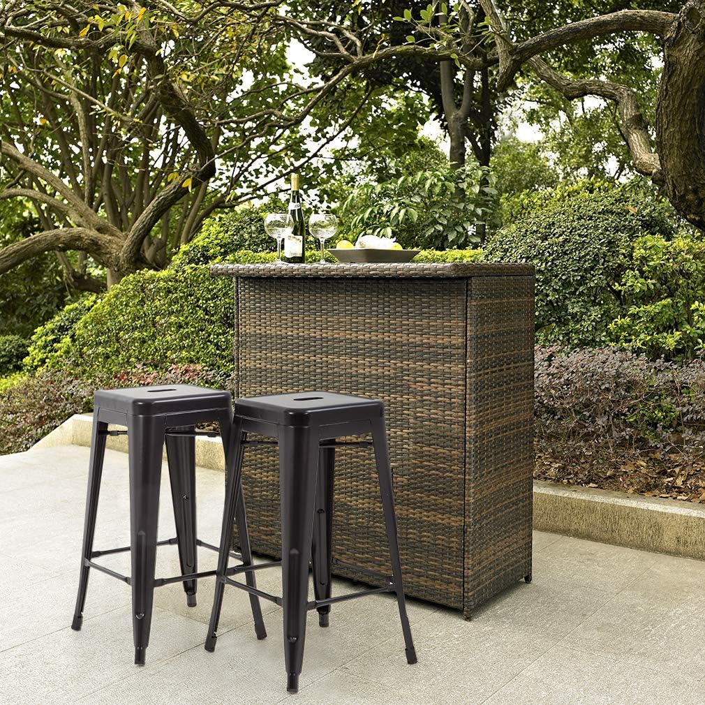 FDW Bar Stools Set of 4 Counter Stool Metal Bar Stools 30 Inches Height Industrial Bar Chairs Patio Stool Stackable Modern Backless Indoor Outdoor Metal Bar Stool Kitchen Stools Chairs,Black