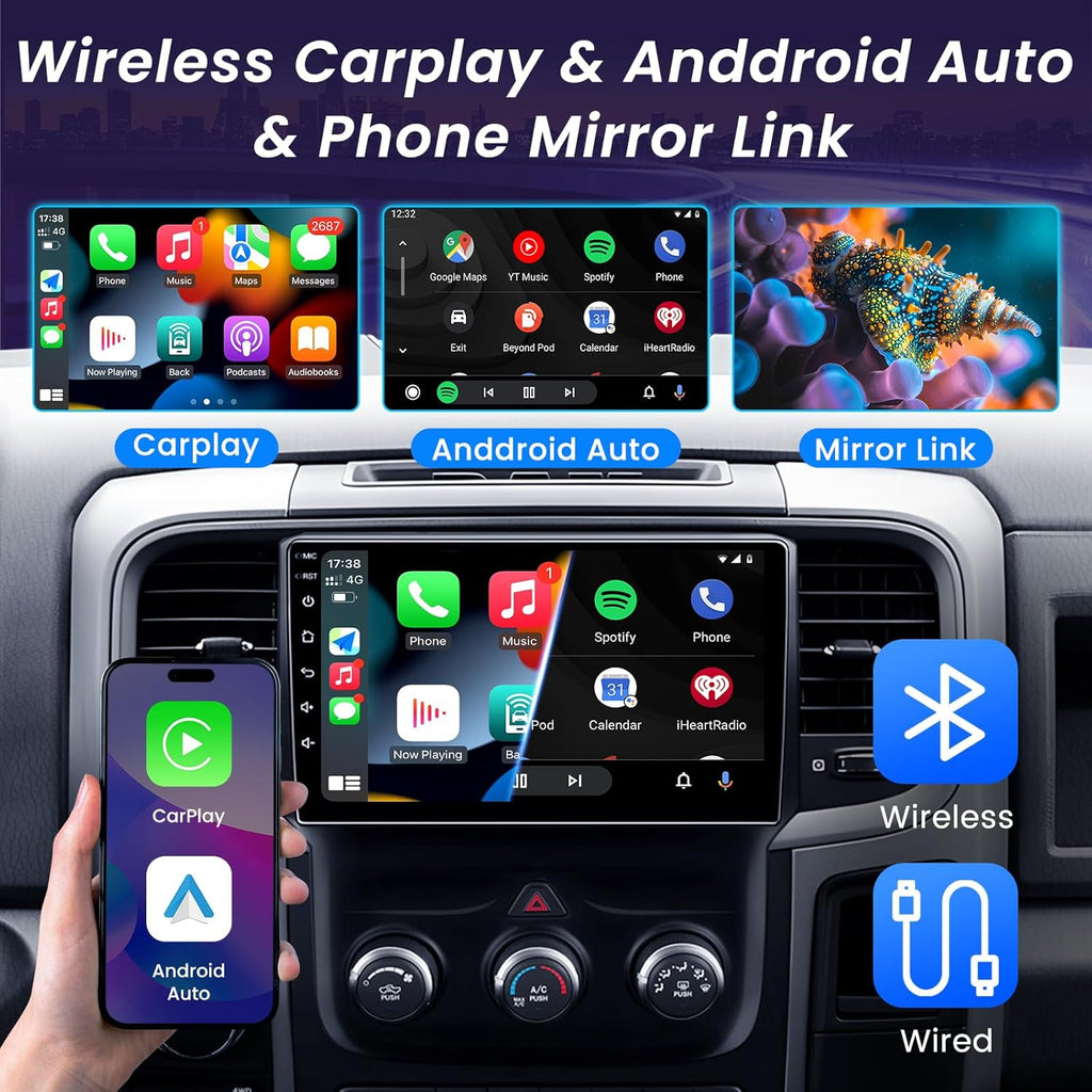 4Core+64G ROM Andriod 13 Car Radio for Dodge RAM 1500 2500 2013-2018: 9 inch IPS Touchscreen Car Stereo with Wireless Carplay Android Auto Bluetooth 5G WiFi 1080P Backup Camera GPS FM