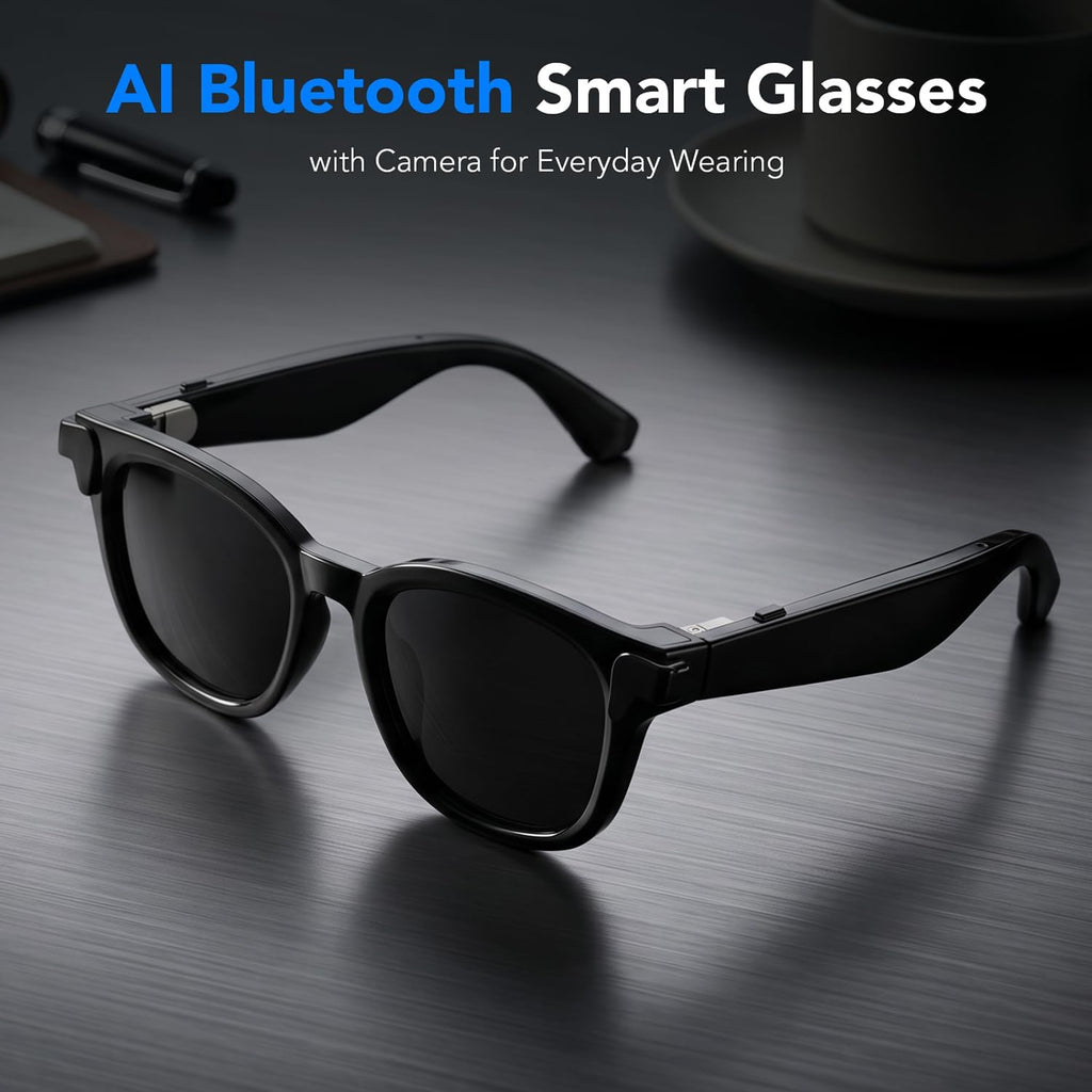 King Will AI Bluetooth Smart Glasses with 8MP Camera & Privacy Protection, 4K 1200P Pro-Stabilized Video Recording, 139+ Language Real-Time Translation, AI Voice Assistant, 8H Playtime, Sunglass Lens