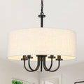 Drum Chandelier 5 Light 19" Dining Room Chandeliers Modern Black Farmhouse Chandelier White Linen Drum Shade Pendant Light Fixture for Living Room Bedroom Hallway