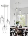 3-Light Pendant Lighting, Modern Brushed Nickel Dining Room Chandelier Light Fixture Over Table with Hammered Glass, Brass Cluster Hanging Lights for Kitchen Island Dining Room Bedroom, E26
