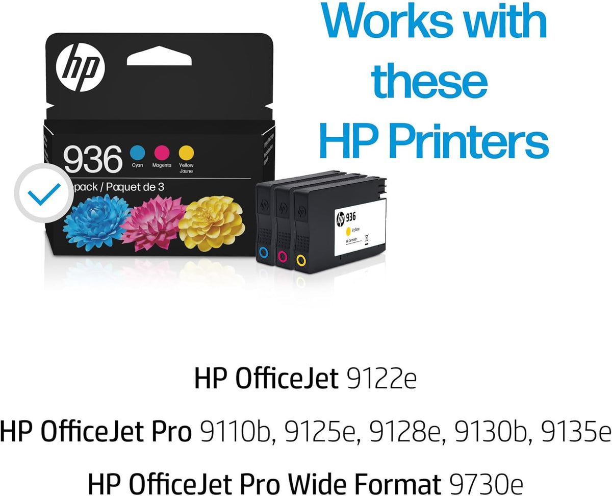 HP 936 Cyan, Magenta, Yellow Ink Cartridges (3-Pack) | Works with OfficeJet 9120, Pro 9110, 9120, 9130, Wide Format 9730 | Eligible for Instant Ink | 6C3Z3LN