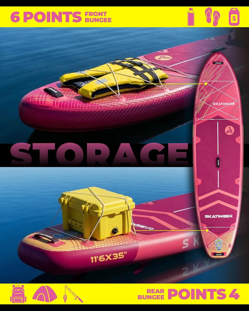 Skatinger 11'6×35" Super Wide Inflatable Paddle Board, Ultra Stable Stand Up Paddleboards for 450lb/3 People/Family/Big Size w/Shoulder Strap, 100L Backpack, Ultra-Light All-Round Sup Board