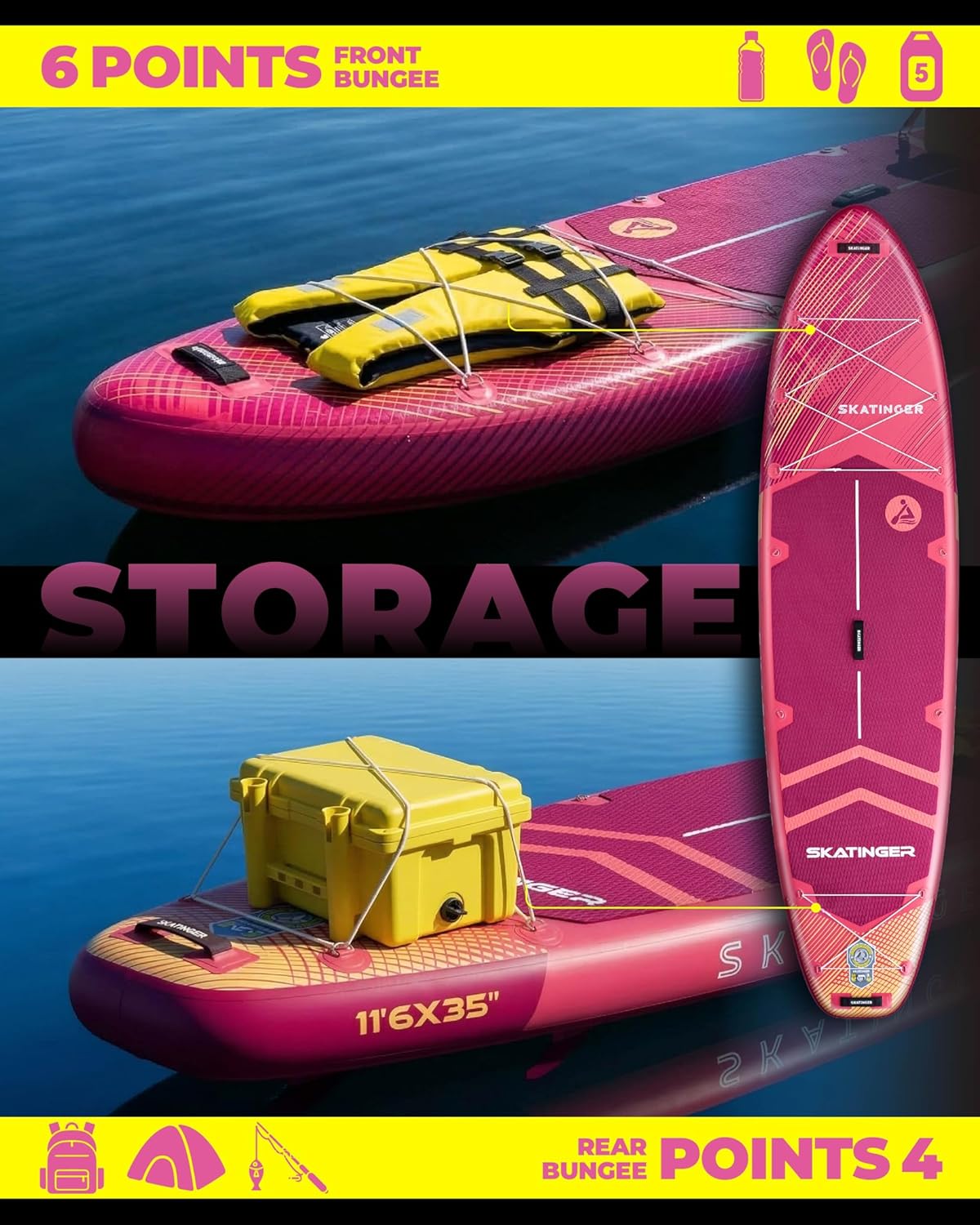 Skatinger 11'6×35" Super Wide Inflatable Paddle Board, Ultra Stable Stand Up Paddleboards for 450lb/3 People/Family/Big Size w/Shoulder Strap, 100L Backpack, Ultra-Light All-Round Sup Board