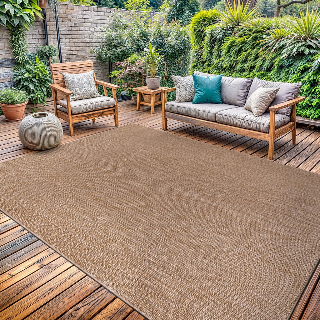 Washable Indoor Outdoor Rug 10x14 Weather Resistant Area Rugs Modern Solid Jute Rug for Porch Deck Balcony Backyard Patio Outside Carpet (10 X 14 Jute Beige)