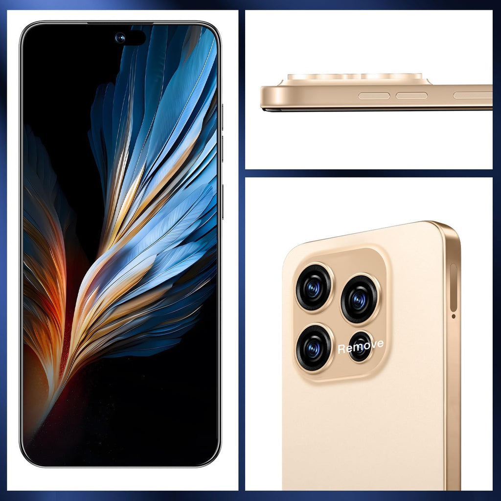 OEJBK 16PM Smartphone New Upgrade 16GB+512GB/6.99" Display 68+108MP Zoom Camera,Tempered Glass Finish, 7000mAh Android 14 Smartphone (Gold)