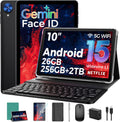 Tablet with Keyboard, 2026 Android 15 tablet with 26GB+256GB+2TB Expand, 10 Inch Tablet PC with 8-Core, Gemini AI, 5G WiFi, 8000mAh, BT5.0, GPS, Electronics Tablets with Case/Mouse/Stylus(Green Case)