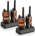 Midd Kacy Walkie Talkies, 60 Channel GMRS Handheld Waterproof Hunting Two Way Radio with 121 Privacy Codes, SOS, NOAA Weather Alerts, VOX, Channel Scanning, 4 Pack (Black/Orange)
