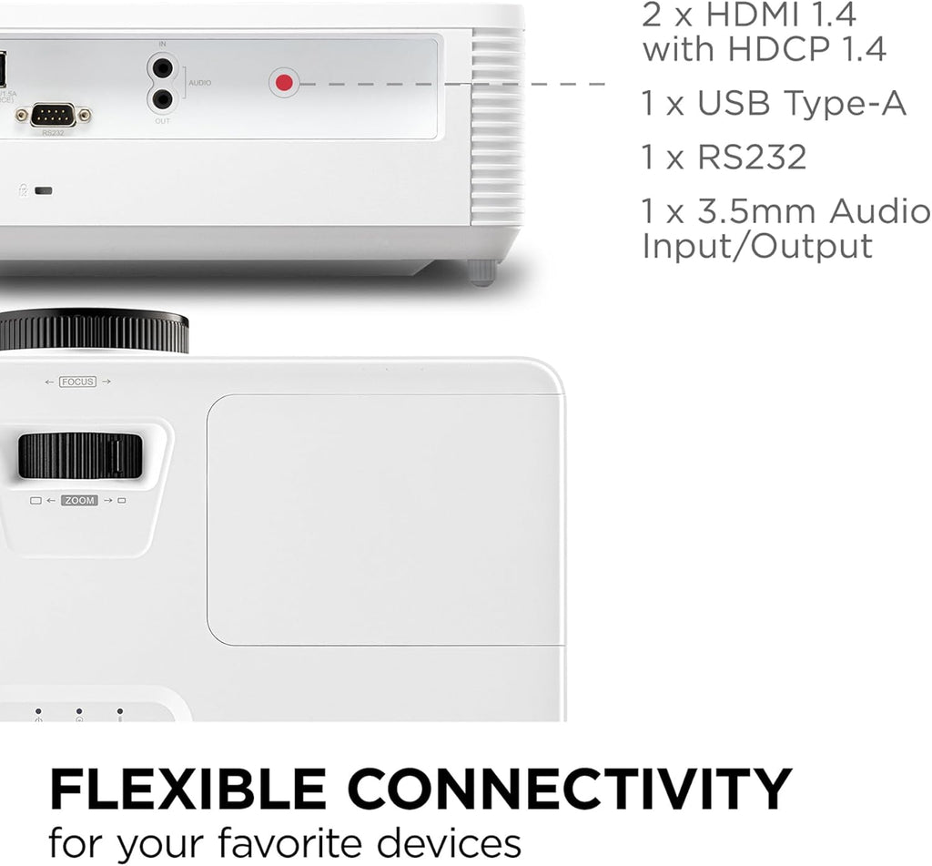 ViewSonic PA503HD 4000 Lumens High Brightness Projector with 1.1x Optical Zoom, USB, and HDMI inputs for Home and Office (Renewed)