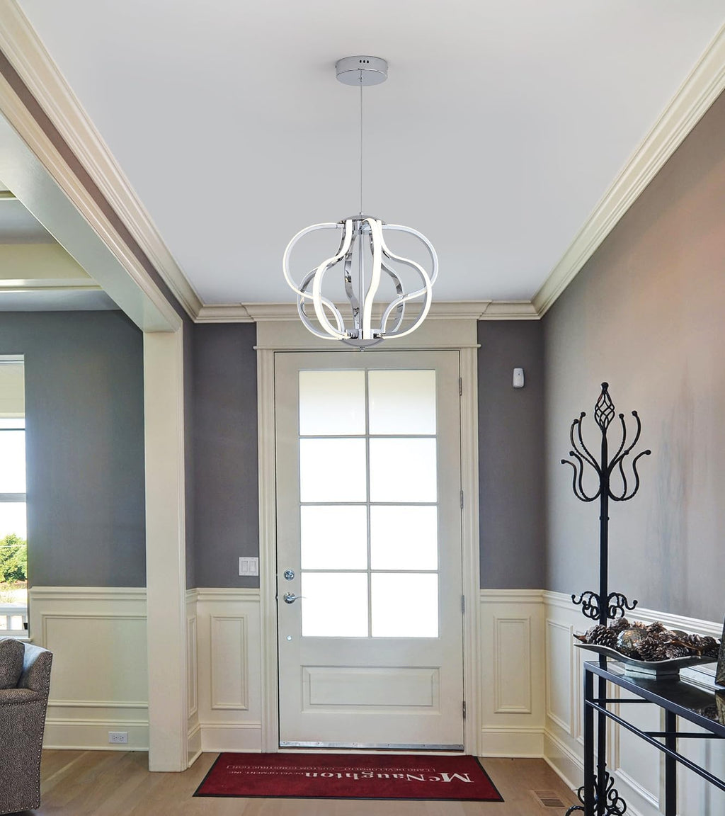 Modern Chrome LED Chandelier with Remote Control, Dimmable LED Chandelier with 3 Color Temperature,8 Lights Hanging Pendant Lights for Dining Room Foyer Entryway Kitchen Living Room