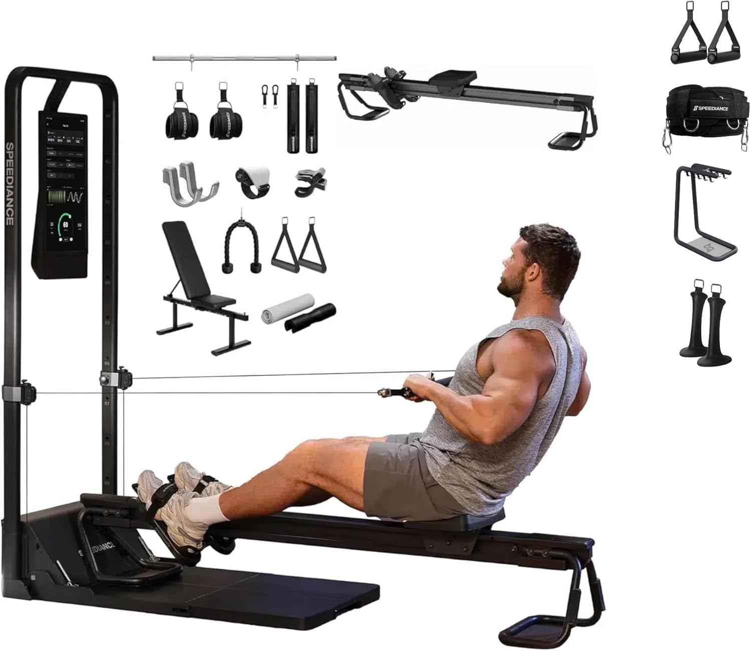 Speediance Gym Monster 2 Family Plus & Smart PowerGrip Handles & Weight Lifting Belt & Gym Accessories Organizer & Skiing Handles 2 Bundle