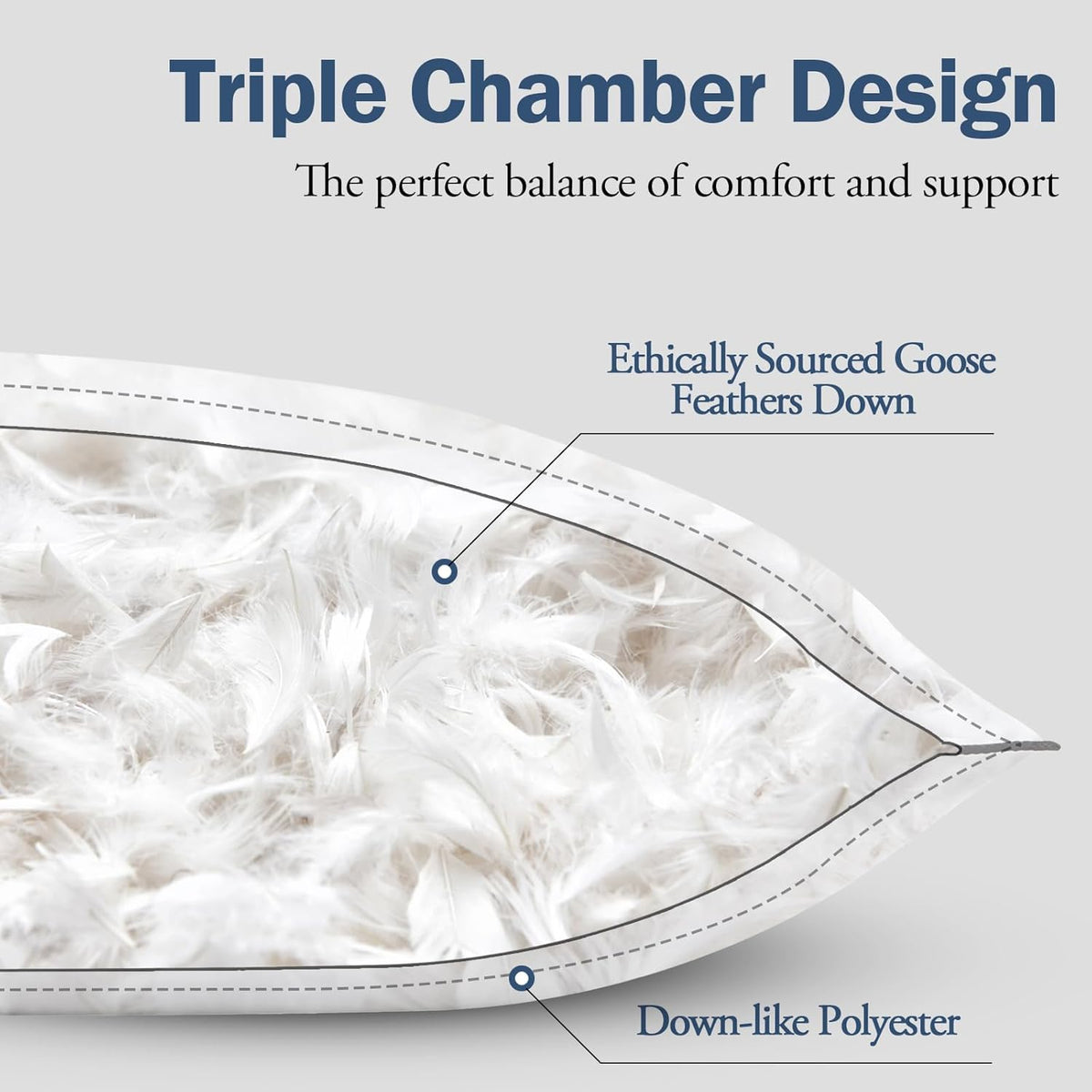 BPC Luxury Hotel Goose Feather Down Pillows Queen Size Set of 2, Medium Firm Bed Pillows for Sleeping, Organic Cotton Cover, Soft Yet Supportive Down Alternative Surround, RDS Certified, White 20"x30"
