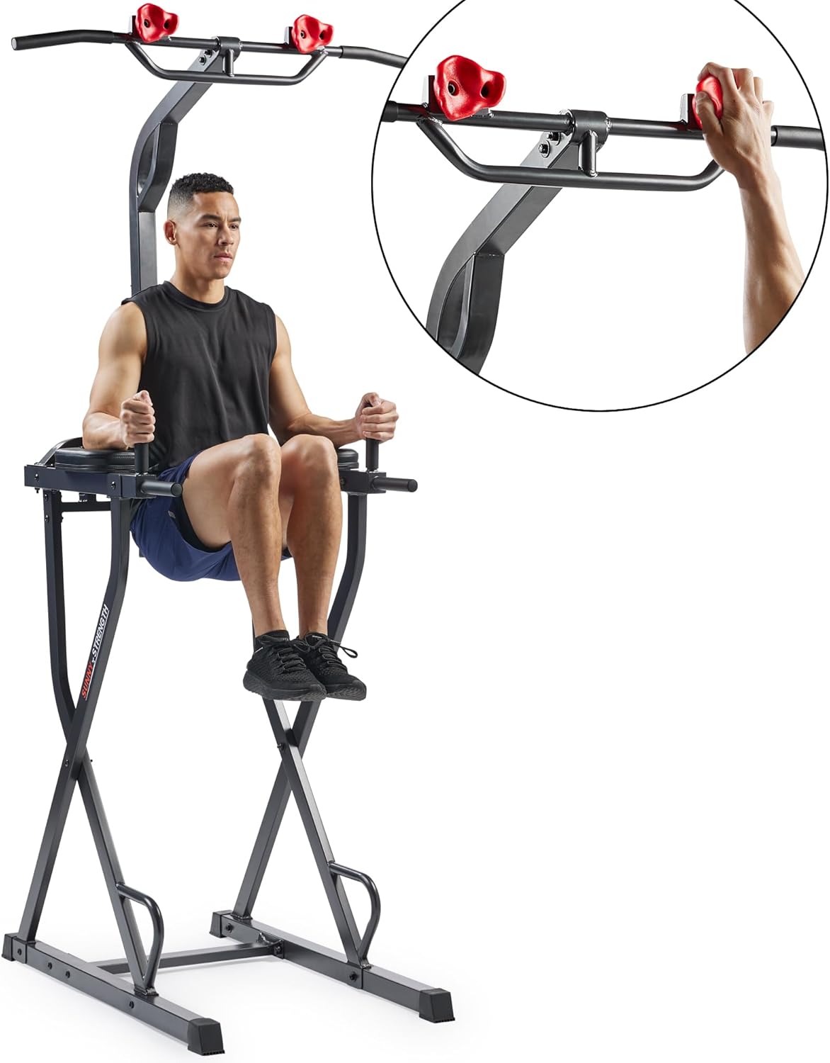 Sunny Health & Fitness Power Tower Dip Station & Pull-Up Bar, Multi-Function Strength Training Equipment with Captain's Chair, Push-Up Bars & Core Workout for Home Gym