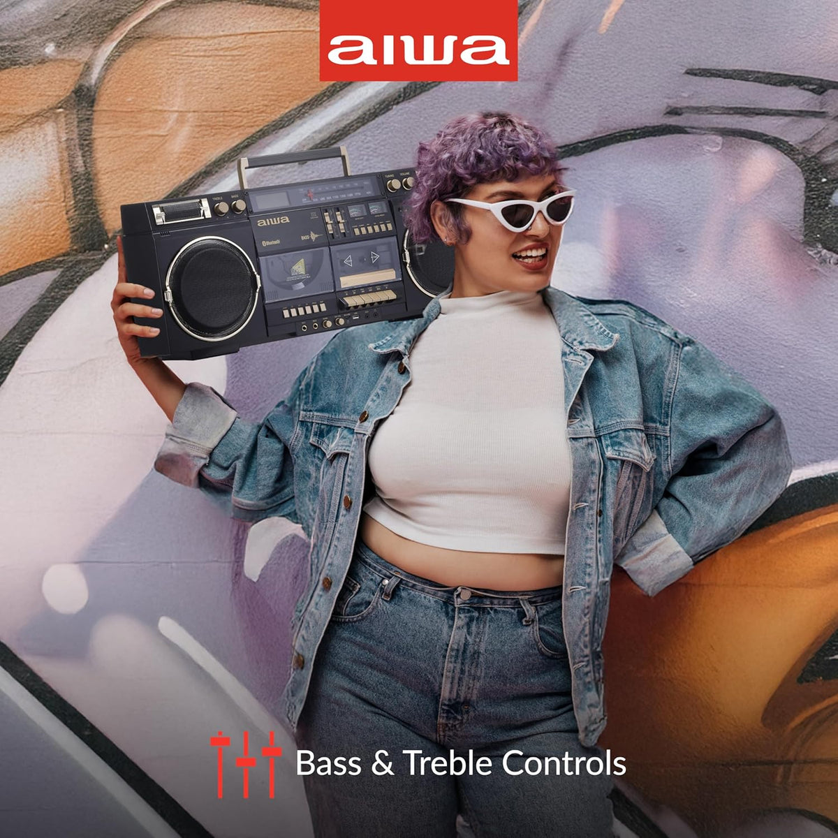 aiwa Retro Boombox BackTrack CD Player with Cassette Recording, Bluetooth 5.0, FM/AM Radio, USB/SD/AUX Inputs, VU Meters, LCD Display, Dual 40W Speakers (Black and Gold)