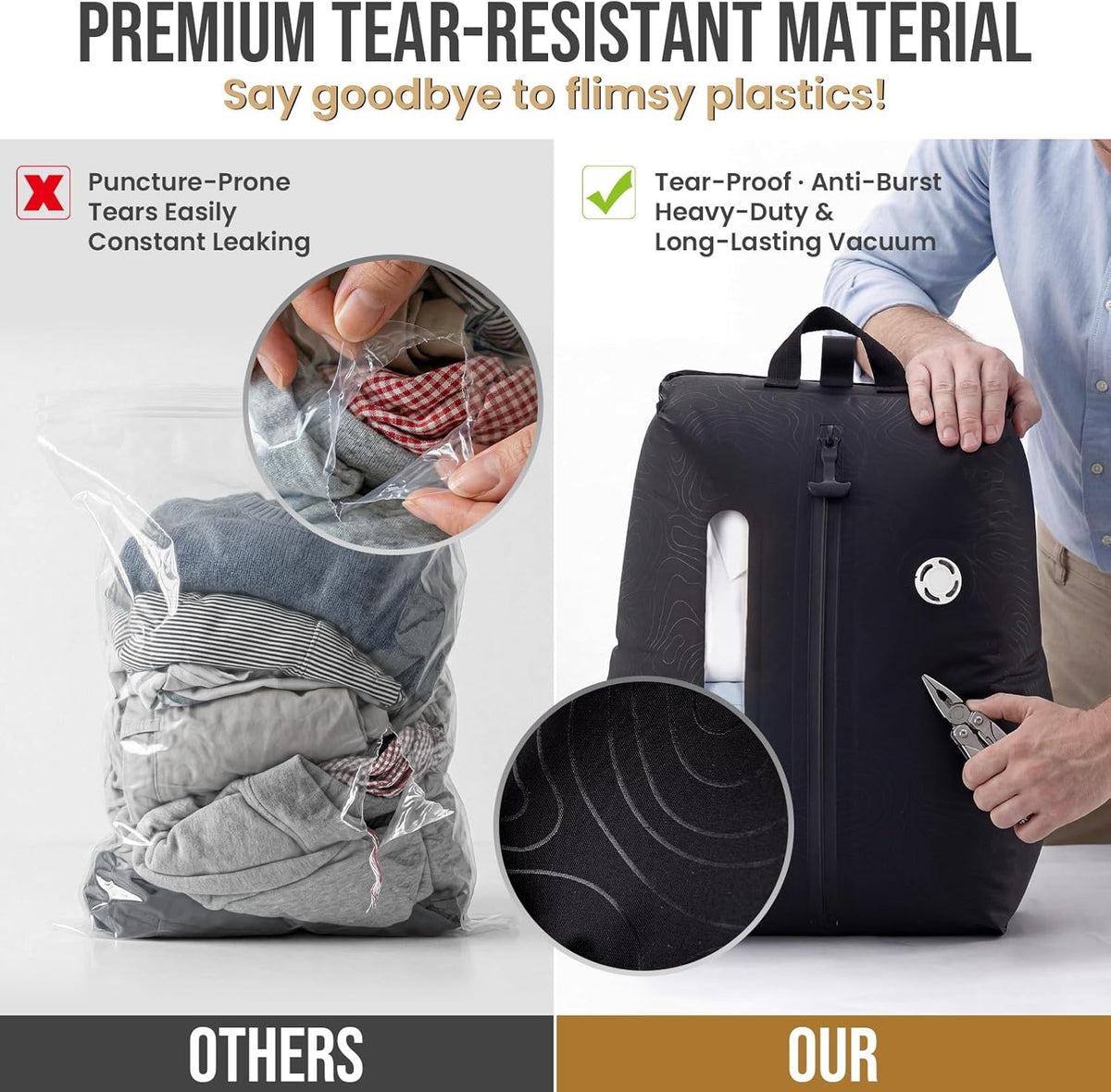 TAILI Travel Vacuum Compression Storage Bags with Wireless Pump -Vacuum Seal Bags (2Pack) for Travel Essentials, Space Saving, Wear-resistant & Waterproof Packing Cubes backpack for Clothing& Luggage