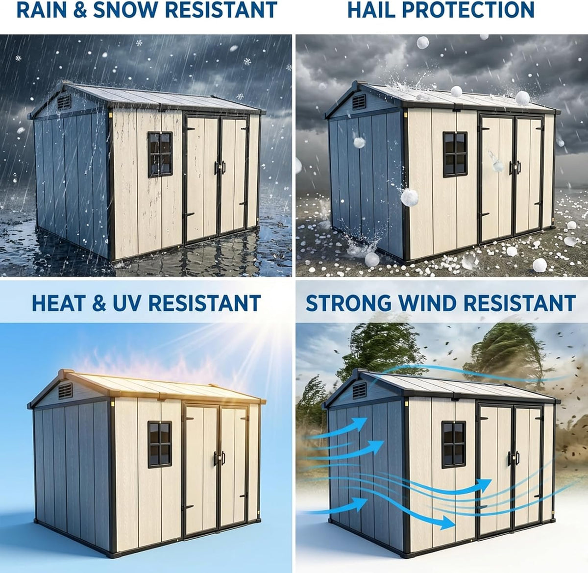 Outdoor Storage Shed, 6x8 FT, Tool Storage Shed with Floor for Patio, Backyard, Garden Tools and Bike, Light Gray