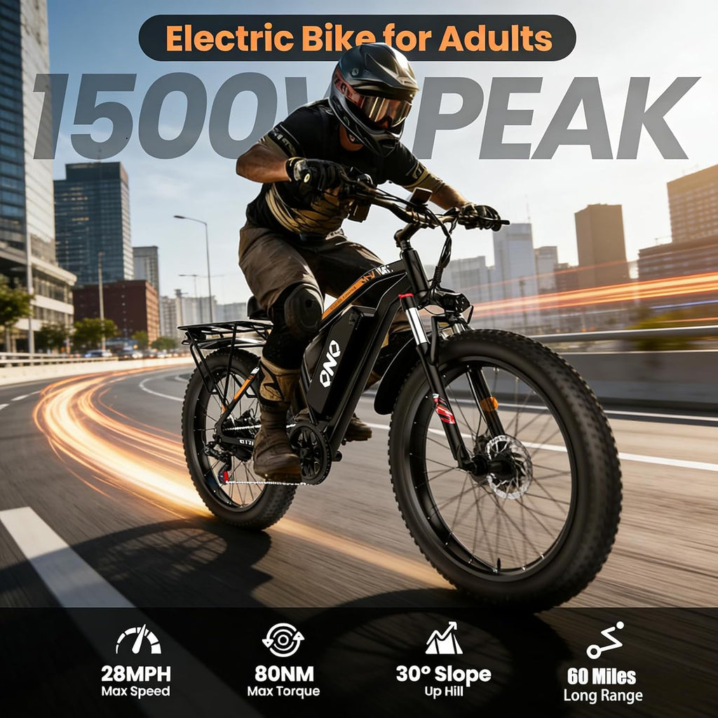 Electric Bike for Adults, 1500W Peak Motor 28MPH, 48V 15AH Removable Battery, 60Miles Range, UL 2849 Certified, 26*4 Fat Tire Ebike Dual Disc Brakes, Shimano 7-Speed for Commute & Outdoor Adventure