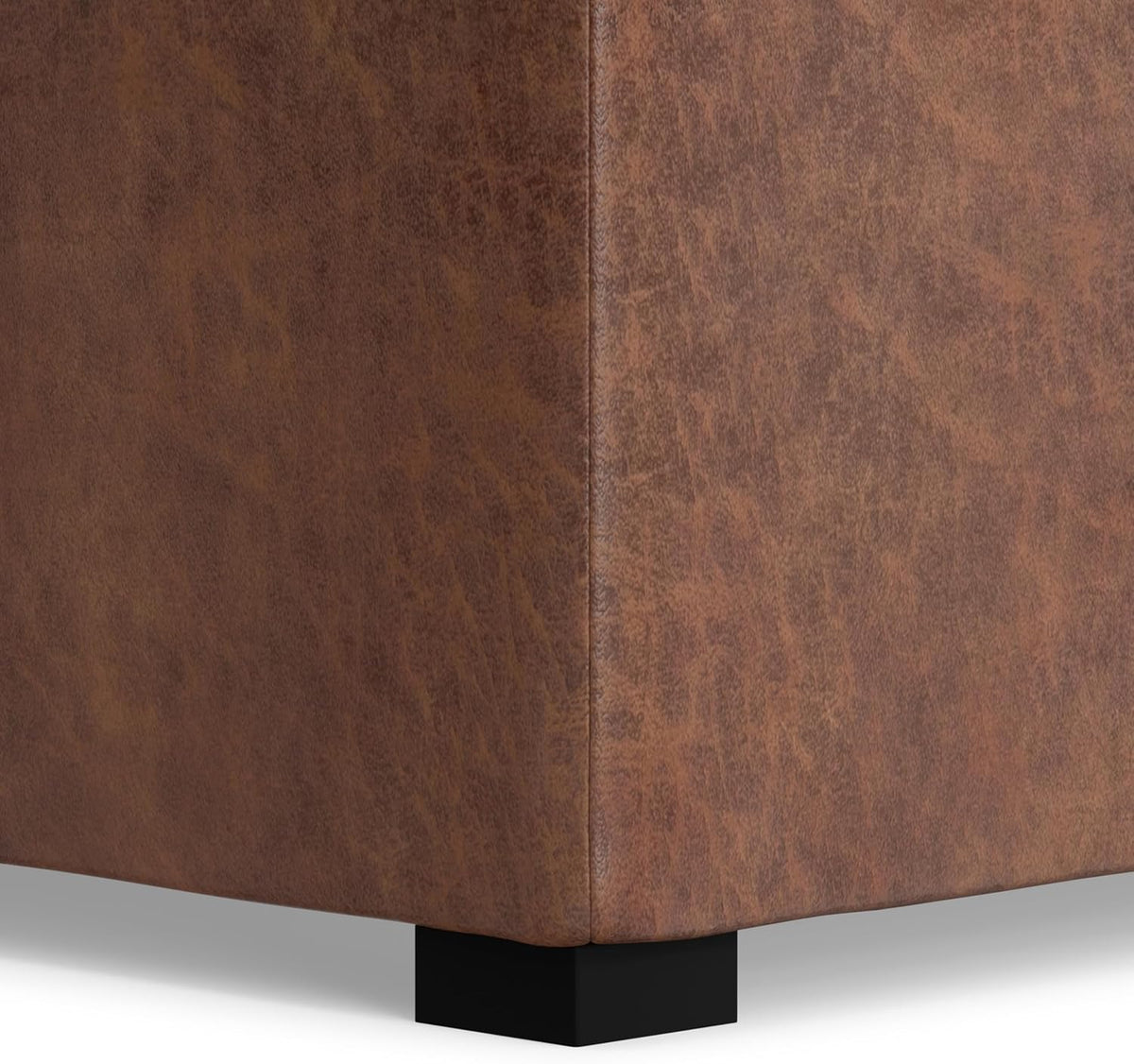 SIMPLIHOME Avalon Wide Contemporary Square Coffee Table Storage Ottoman, Distressed Umber Brown, Table Ottoman