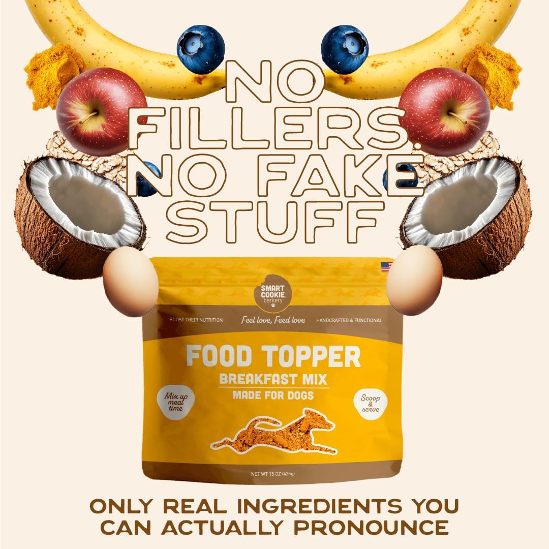 Smart Cookie Natural Dog Food Topper - Breakfast - Egg Dog Meal Mixers for All Ages - Food Topper for Picky Eaters and Boosting Nutrition - Non GMO, Made in The USA - 15 oz Bag (30 Day Supply)