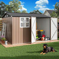 IRONCK 10x8.2 FT Storage Shed with Clear Window, Outdoor Tool Shed with Lockable Doors and Breathable Ventilation, Metal Garden Storage with 9.5x8 FT Base for Generators/Bikes/Wheelbarrows, Brown