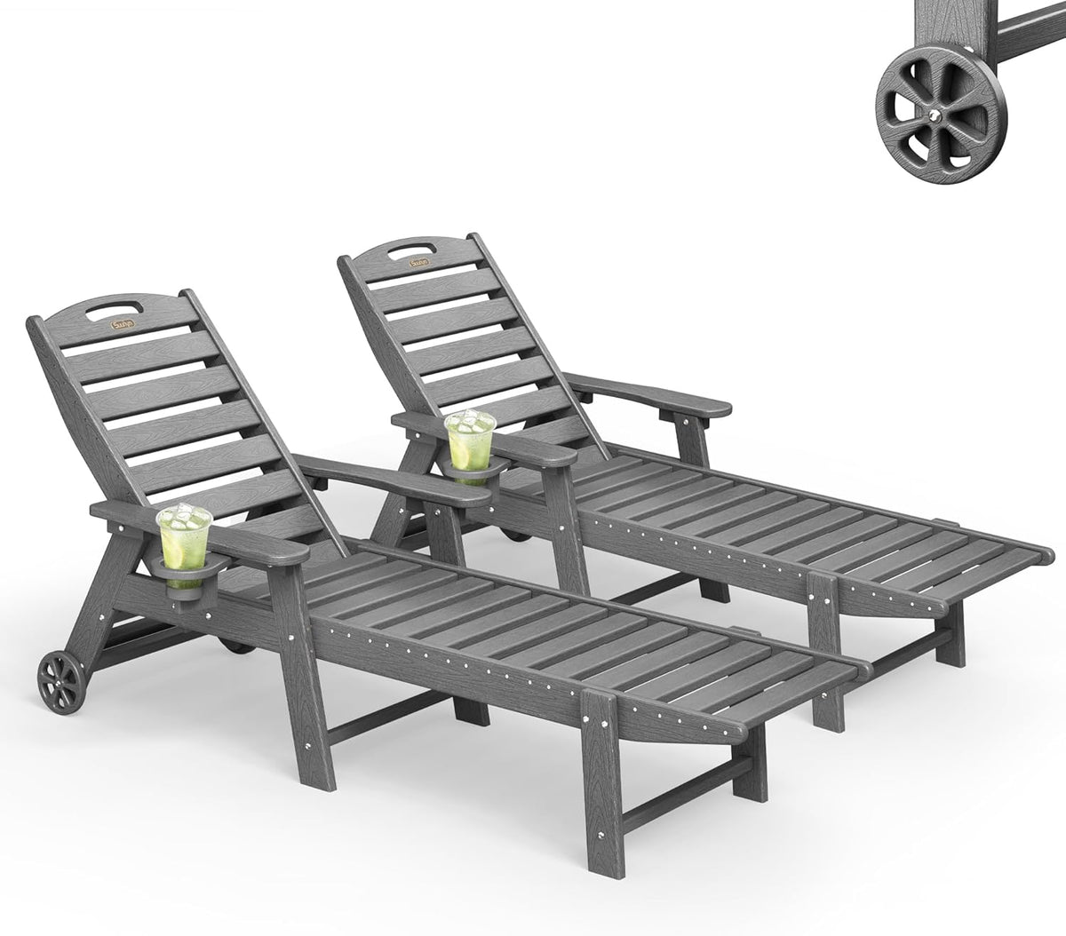 Lounge Chair Outdoor Set of 2, HDPE Chaise Lounge Outdoor, Pool Lounge Chair for Pool Poolside Deck Backyard Patio, Dark Grey