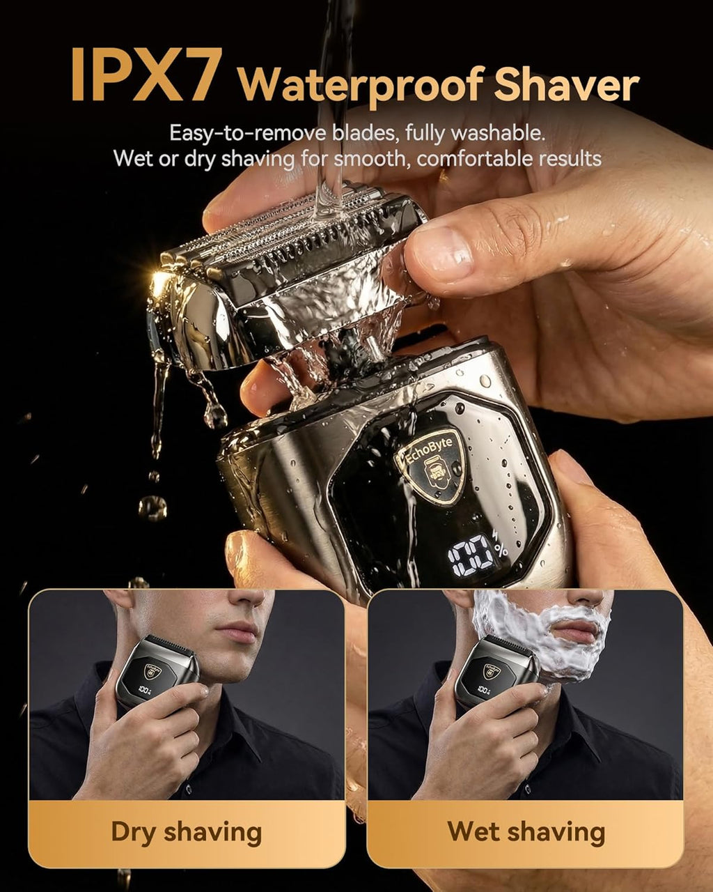 Full Metal Electric Foil Shaver for Men: 4 Floating Blades, IPX7 Waterproof Wet & Dry Mini Razor, 120-Min Runtime USB-C Rechargeable, Quiet Travel Groomer with LED Display & Travel Lock