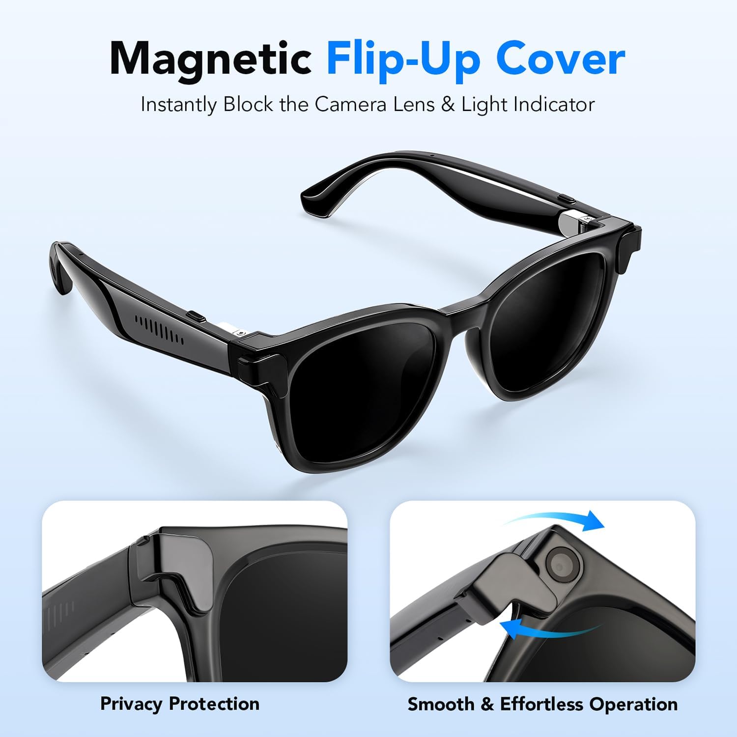 King Will AI Bluetooth Smart Glasses with 8MP Camera & Privacy Protection, 4K 1200P Pro-Stabilized Video Recording, 139+ Language Real-Time Translation, AI Voice Assistant, 8H Playtime, Sunglass Lens