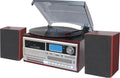 TechPlay ODC128BT 3-Speed Turntable with Cassette Player/Recorder, CD,MP3 SD Card/USB Player, Digital AM/FM Radio, AUX in, Line Out Alarm Clock, Remote and External Speakers (Cherry Wood)