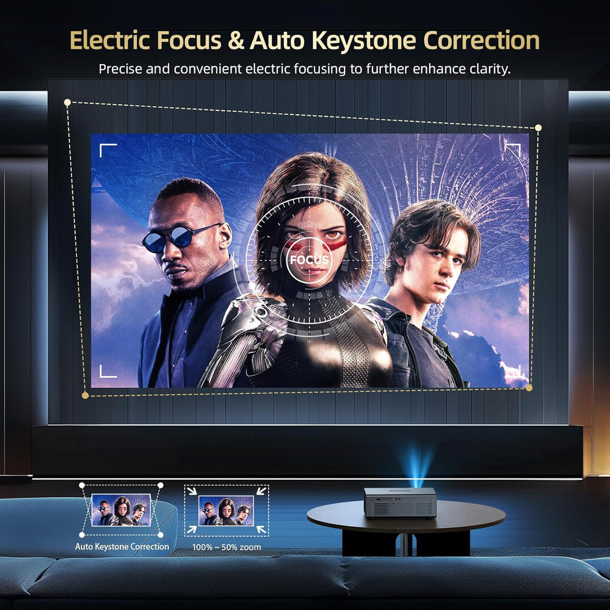 Compatible with Netflix Movie Projector with WiFi6 and Bluetooth5.3, Built-in App Store, Dolby Audio & Electric Focus & Auto Keystone, 4K Support High Brightness Outdoor Projectors, 1080 (Sliver Grey)