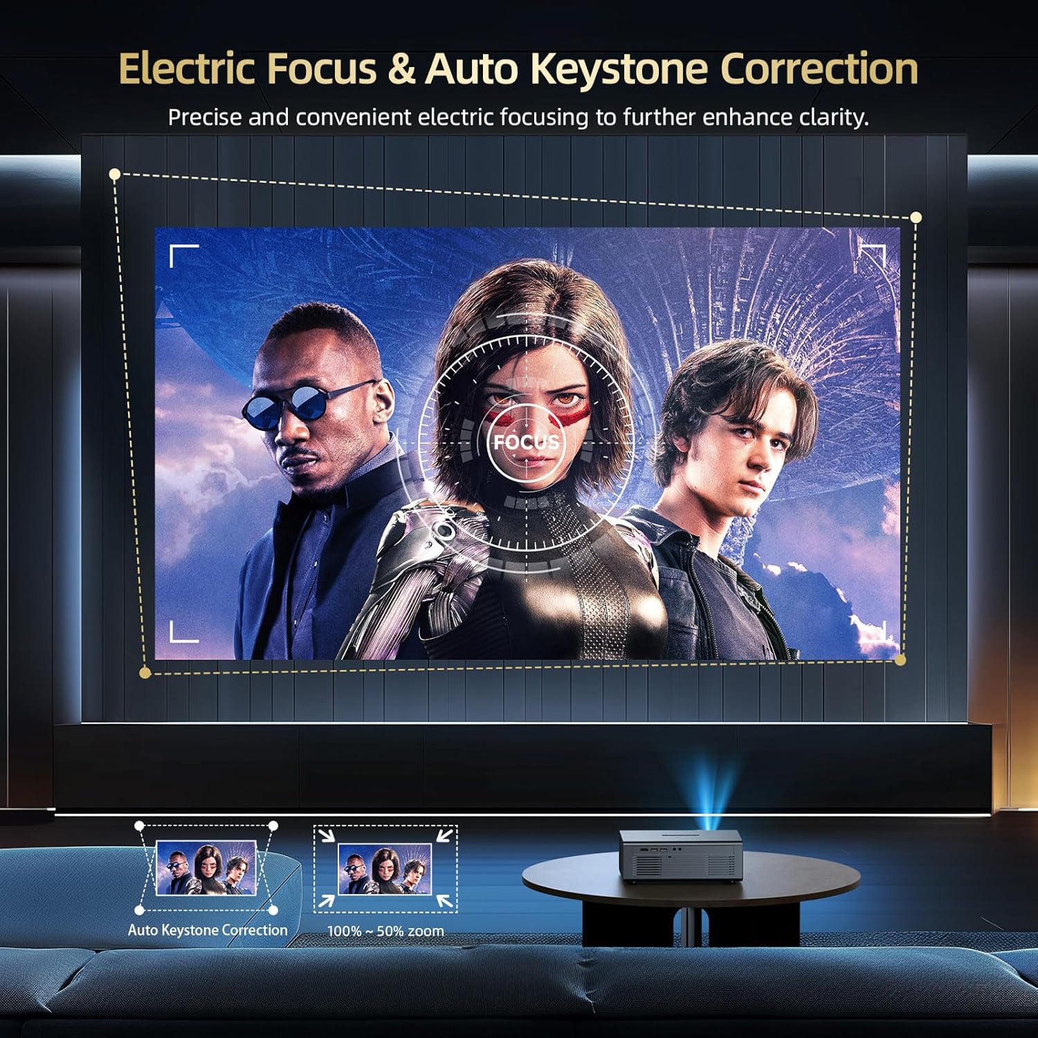 Compatible with Netflix Movie Projector with WiFi6 and Bluetooth5.3, Built-in App Store, Dolby Audio & Electric Focus & Auto Keystone, 4K Support High Brightness Outdoor Projectors, 1080 (Sliver Grey)