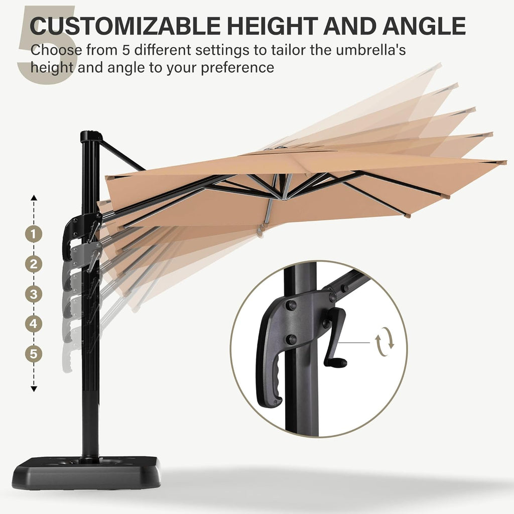 EO Living 10 Feet Patio Umbrella Outdoor Cantilever Square Umbrella Heavy Duty Aluminum Offset Umbrella with 360-degree Rotation for Garden Deck Pool Patio (Beige)