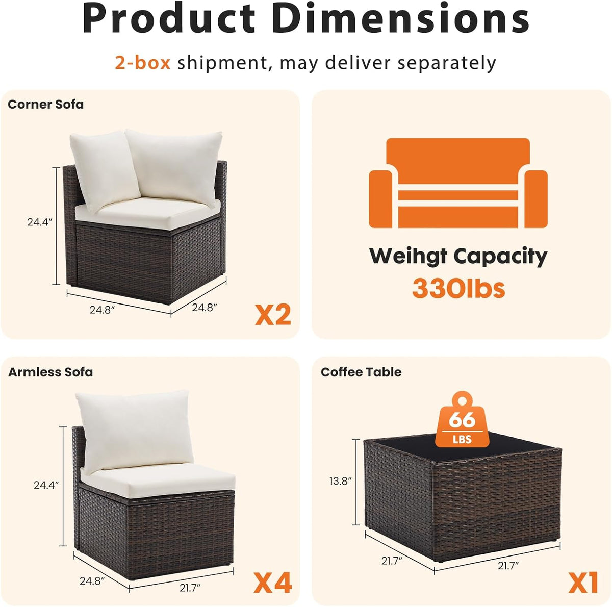 Sweetcrispy 7-Piece Outdoor Patio Sectional Sofa, Modular PE Wicker Outdoor Sectional with Thick Cushions, Rattan Patio Sofa Set with Coffee Table for Backyard, Poolside, Garden, Deck, Brown