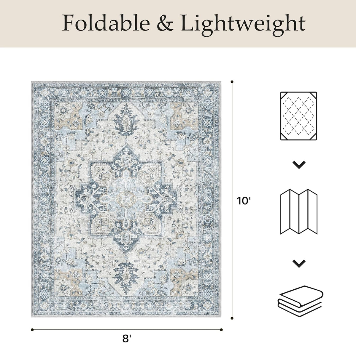 GENIMO Outdoor & Indoor Area Rug 8'x10', Waterproof, Non-Shedding, Easy Cleaning, Boho Mat for Patio, Living Room, Balcony, Dining Room, RV, Deck, Bedroom, Camping, Outside Carpet,Blue