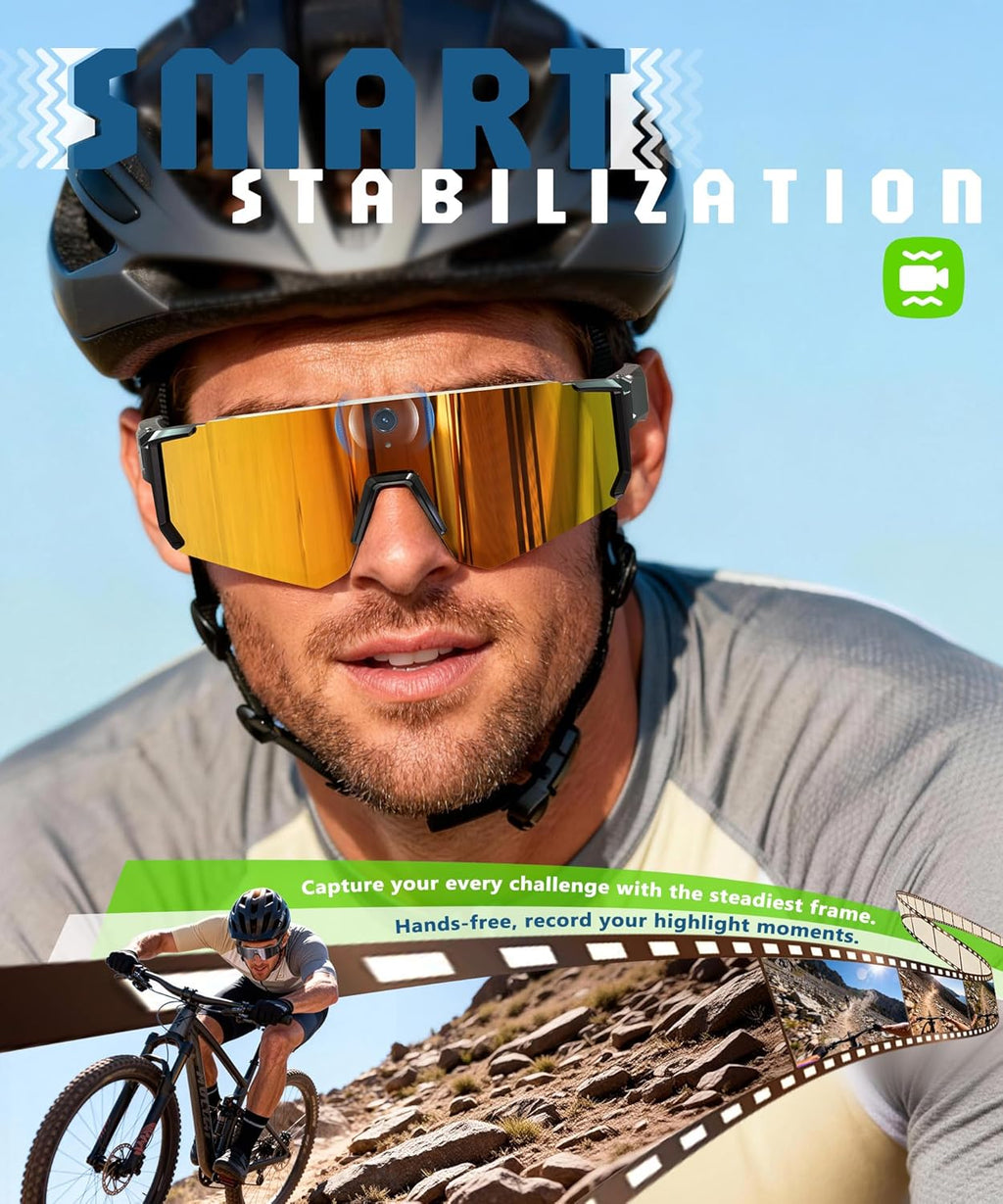 V06 Smart Glasses for Men, Sport AI Camera with EIS+Gyro Stabilization, Polarized Lenses for Cycling, Dual-Mic Noise Cancelling, IP66 Weatherproof, 4GB RAM, AI Glasses with Chat GPT