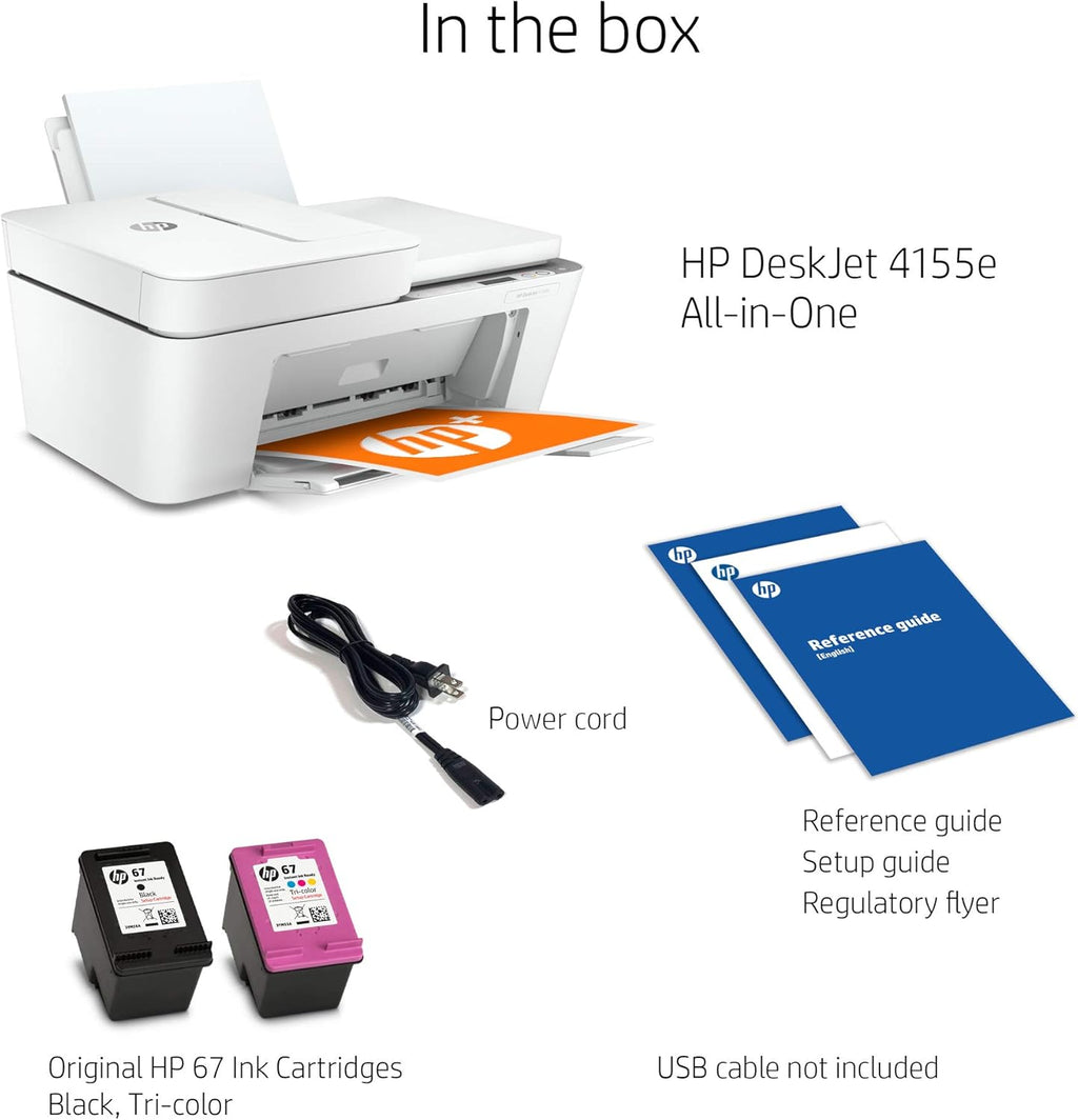 HP DeskJet 4155e Wireless Color Inkjet Printer, Print, scan, copy, Easy setup, Mobile printing, Best-for home, 3 month Instant Ink trial included, white