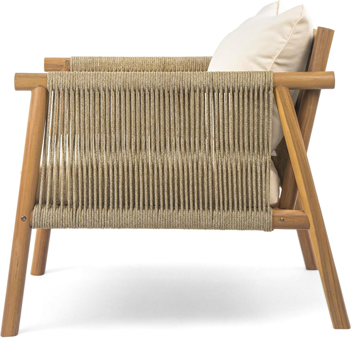 Christopher Knight Home Posey Acacia Wood Lounge Chair Outdoor Set of 2 with Removable Cushion, Solid Wood Patio Accent Chair, Patio Furniture Set Sofa Chair, Teak+Beige