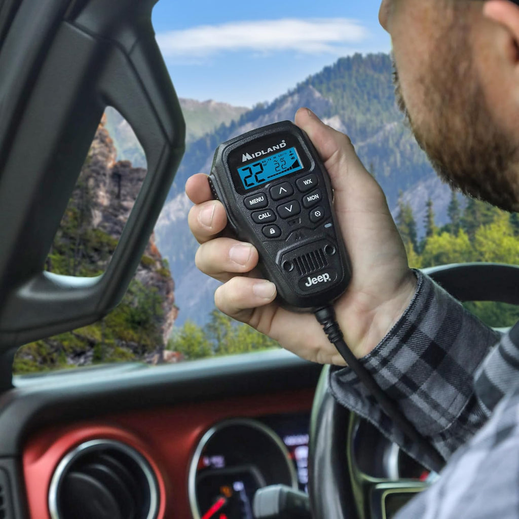 Midland - MXT275 Jeep Branded MicroMobile GMRS Radio - 15 Watts Two-Way Radio with Integrated Control Microphone - Overland Tractors Detachable External Magnetic Mount Antenna - 8 Repeater Channels