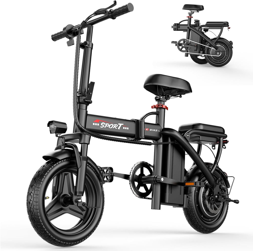 Electric Bike for Adults Teens, 800/1200W Peak Folding Ebike, 22/25MPH & 30/45 Miles Range, 14" Commuting Ebike with Dual Suspension & Dual Brake, 3-Speed Modes, Portable Electric Mini Bike