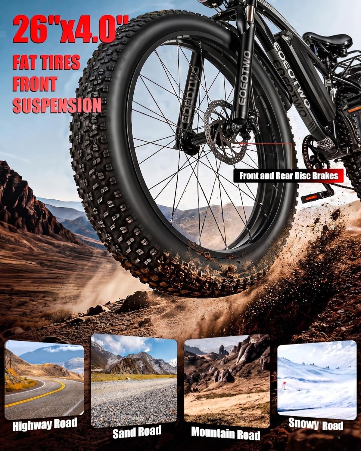 Electric Bike for Adults,1500W Peak Motor E Bikes, 26" Fat Tire Electric Bicycle, 20 MPH 60 Miles Electric Mountain Bike, Removable Battery, Dual Brake, 7 Speed