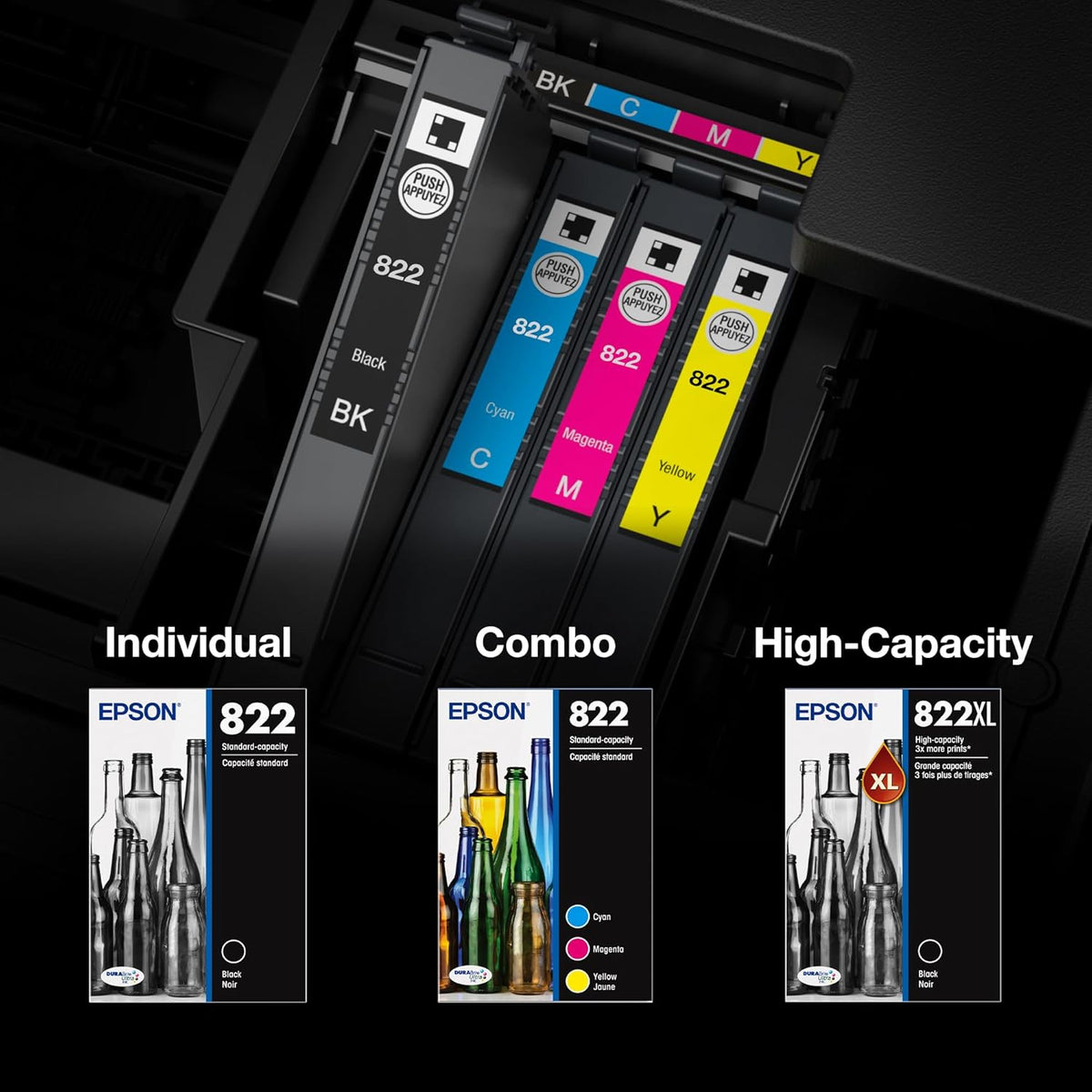 EPSON 822 DURABrite Ultra Ink High Capacity Black & Standard Color Cartridge Combo Pack (T822XL-BCS) Works with WorkForce Pro WF-3820,3823, 4820, 4830, 4833, 4834