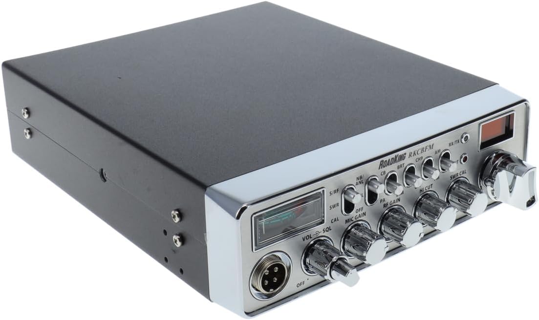 RoadKing RKCBFM Dual-Mode AM/FM CB Radio for Truckers Full 40 Channels Pro Emergency Channel CB with Noise-Cancelling Mic Large Display - Silver