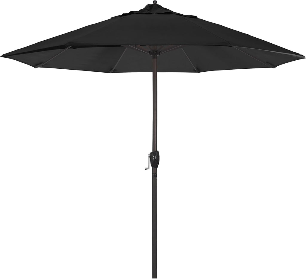 California Umbrella 12-Year Protection 9-Ft Outdoor Patio Umbrella, Sunbrella Fade-Resistant Acrylic Fabric, Auto Tilt and Crank, Heavy-Duty Aluminum Frame/ Reinforced Ribs, Bronze Pole, Black