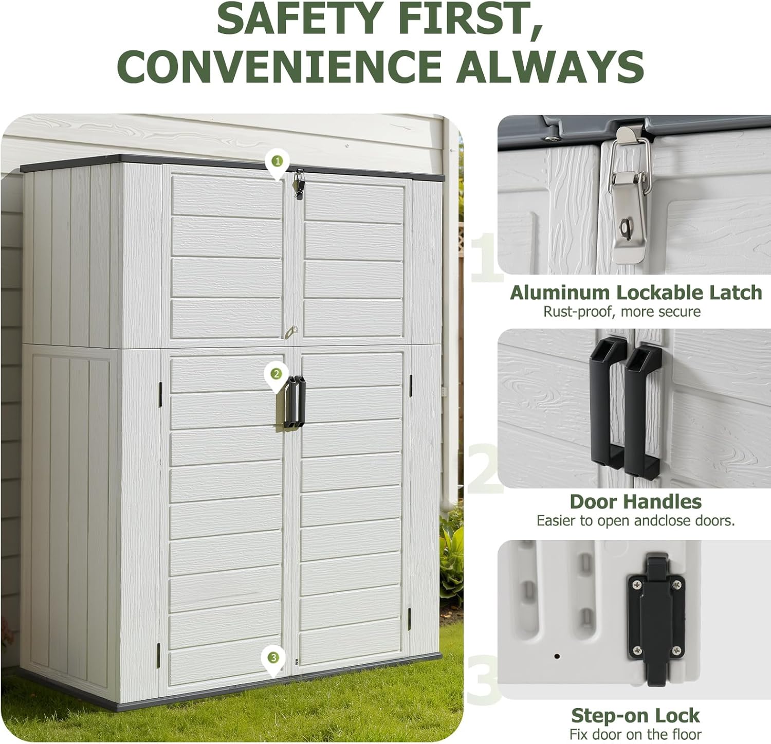 Aoxun 61 Cu.Ft Outdoor Storage Shed, Widened Outdoor Storage Cabinet Waterproof Vertical Resin Shed with Floor for Patio, Garden Tools, Pool Equipment, Easy to Assemble (White)