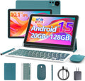 CUPEISI Android 15 Tablet 10 Inch, 20GB RAM+128GB ROM/ 2TB Expandable, 2.0GHz Quad-core Processor, 1280*800 HD Screen, 5G WiFi6 BT 5.0, 2 in 1 Tablets with Keyboard Case Mouse Stylus, Widevine L1 Blue