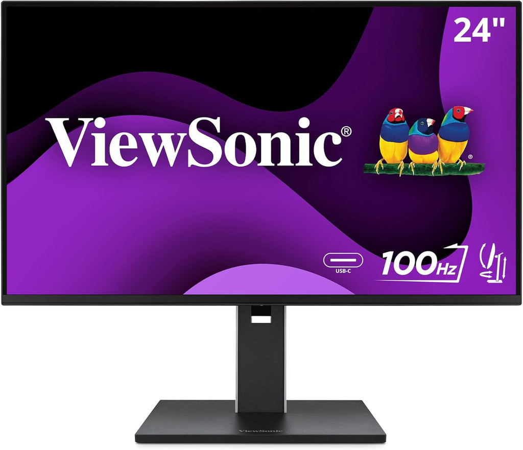 ViewSonic VG2452 24 Inch IPS 1080p Ergonomic Monitor with Tilt, Swivel, Pivot, Height Adjust, 100Hz, USB Hub, HDMI, DisplayPort, and 65W USB C Inputs (Renewed)
