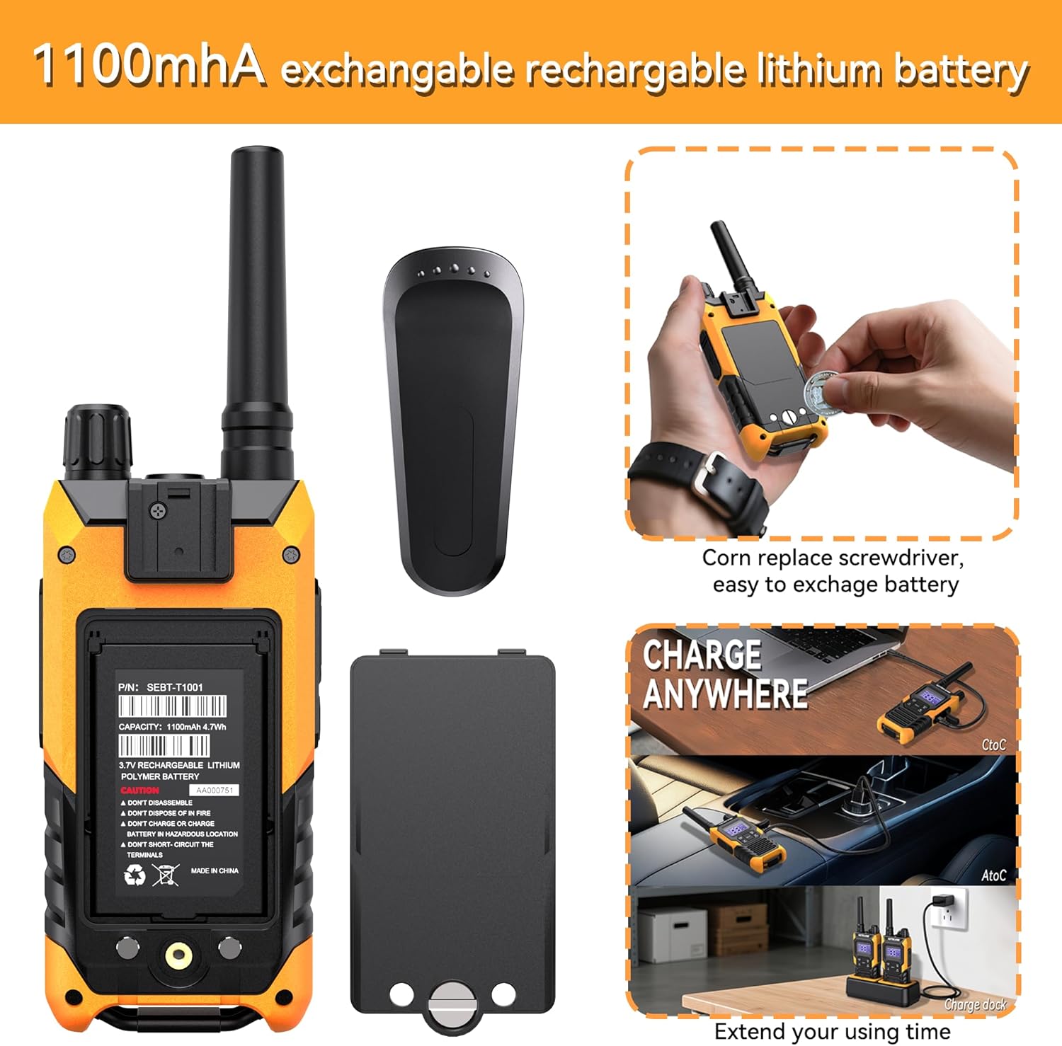 KETELESE T4 Waterproof Radios Walkie Talkies 6 Pack, IP67 FRS Two Way Radio with Headsets and Charging Base, NOAA Weather Alert,PTT,Group,VOX