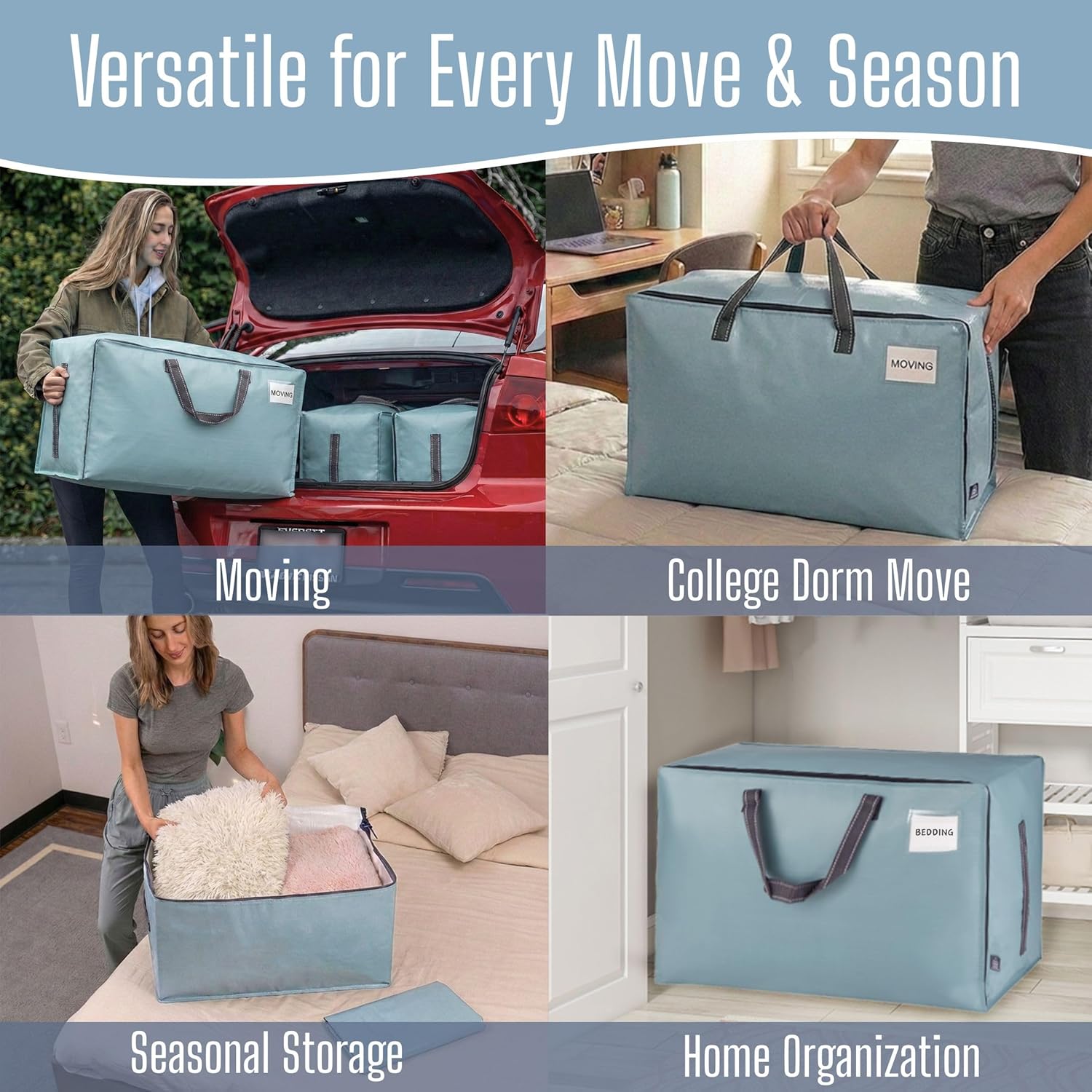 VENO 10 Pack Extra Large Heavy Duty Moving Bags with Wide Opening & Reinforced Handles, Reusable Storage Tote Bags with Strong Zippers for Clothes, College Dorm Essentials & Moving Supplies