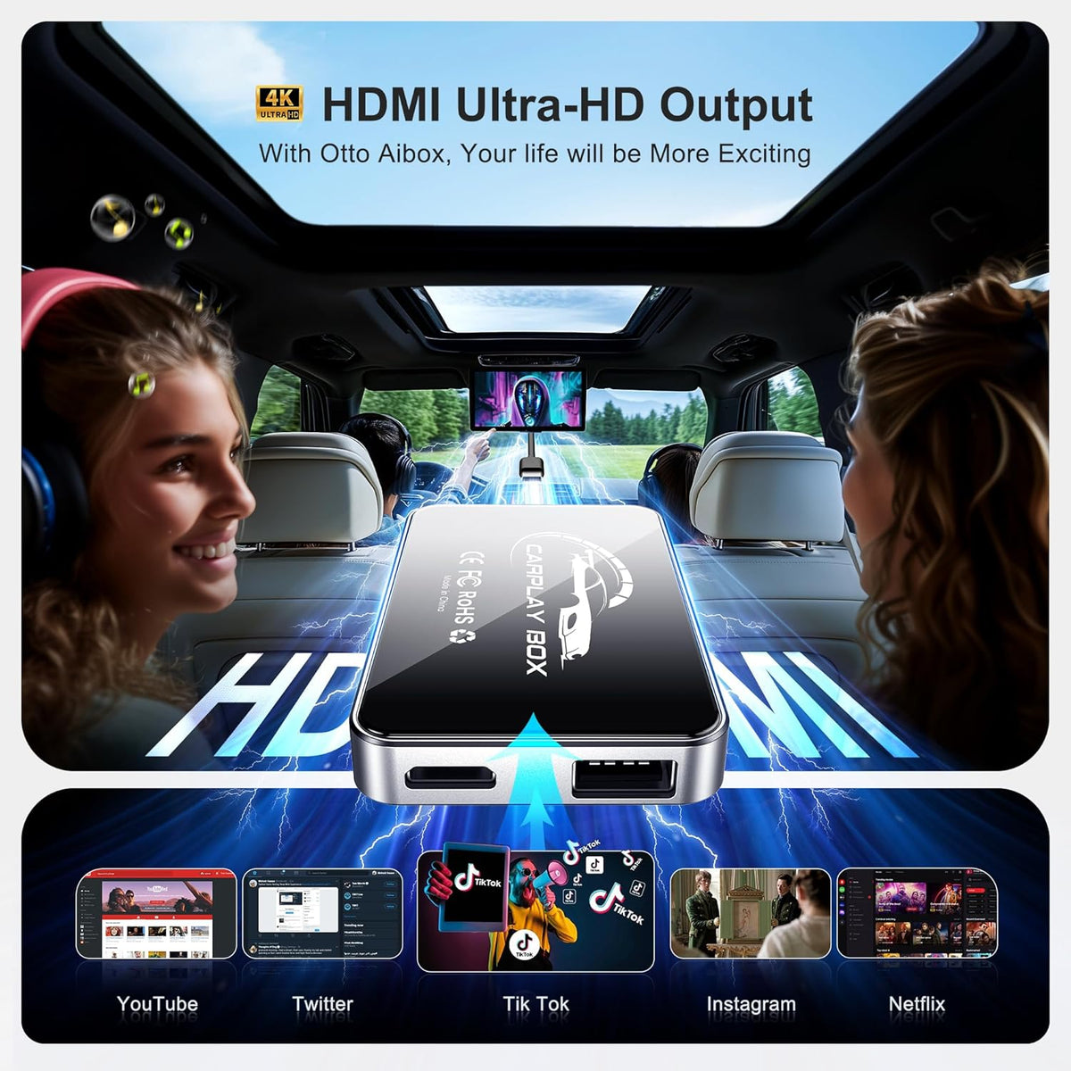 FAIMEE AI Box Wireless CarPlay & Auto Adapter - Plug & Play, Dual-Band WiFi, Bluetooth 5.0, 4K Video Support, Android 12.0 System, Compatible with Factory CarPlay & Android Auto （4GB RAM+32GB ROM）