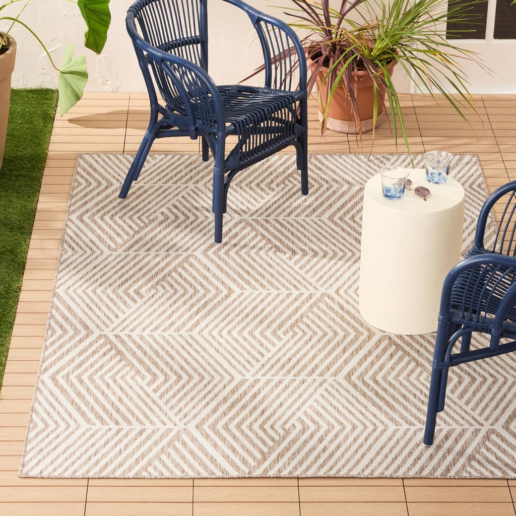 Nicole Miller New York Patio Country Ombre Geo Indoor Outdoor Area Rug, UV Fade Resistant, Low Pile, Beige/Cream, 7'9"x10'2"