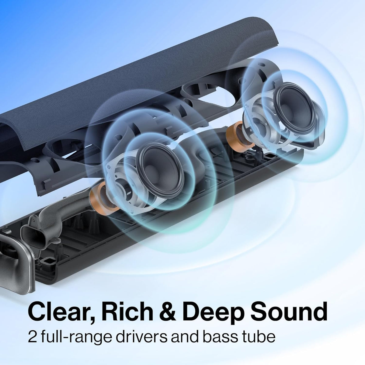 OXS Thunder Lite PC Gaming Soundbar, Sound Bars for TV with Virtual Surround Sound, 2 Full-Range Drivers, Bass Tube, Compact Design, HDMI/AUX/Optical Compatible, Bluetooth 5.0 Wireless Connection
